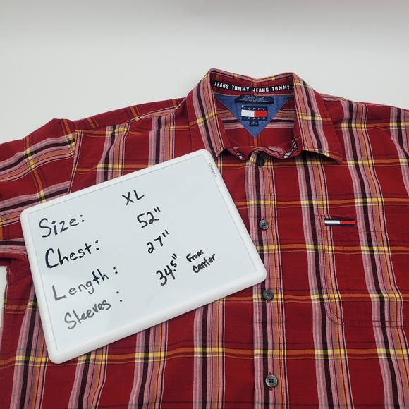 Tommy Hilfiger Jeans Red Plaid Button up Shirt - Picture 7 of 8